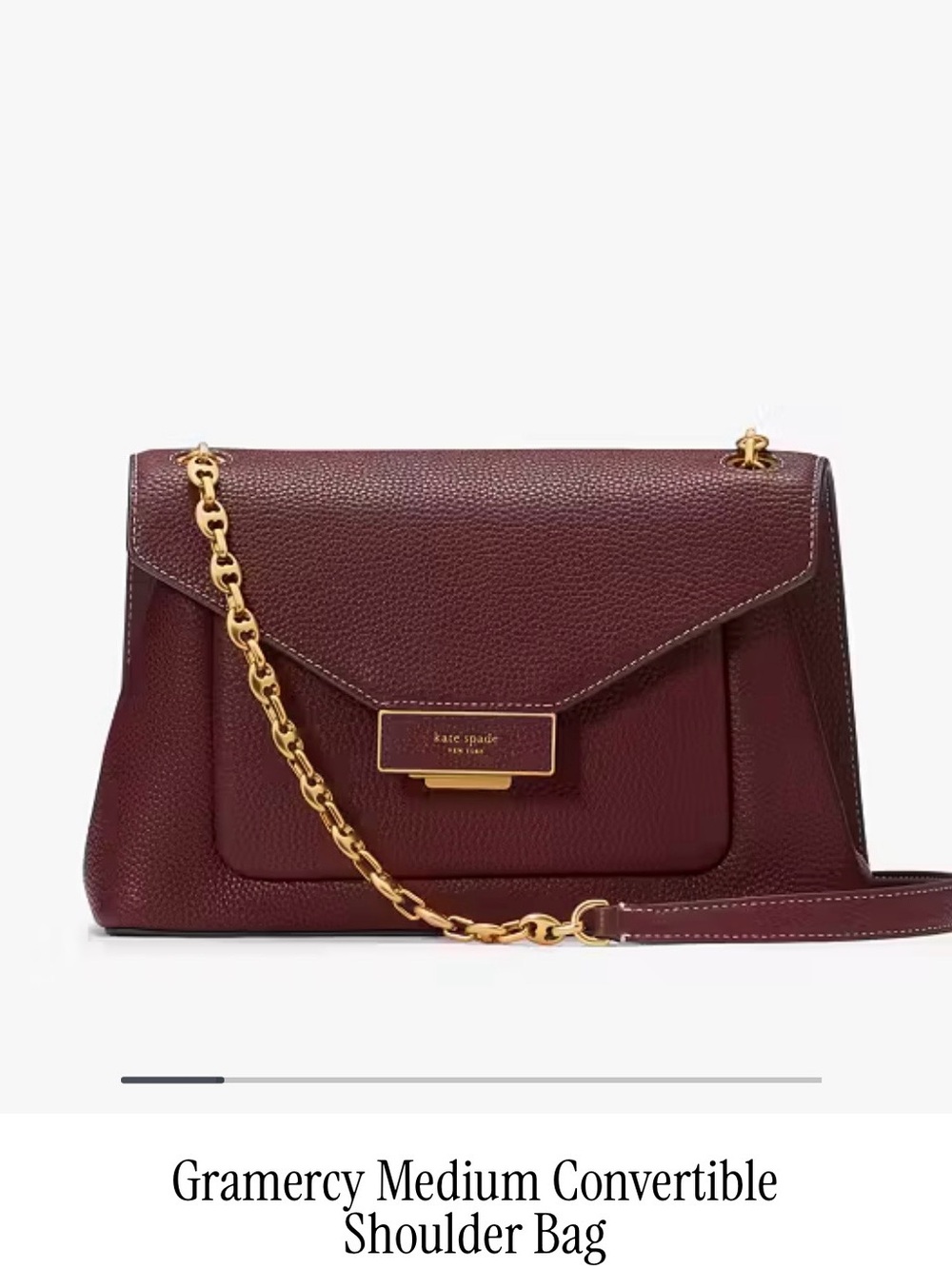 kate spade Gramercy Convertible Shoulder Bag in Burgundy with Gold Chain NWOT